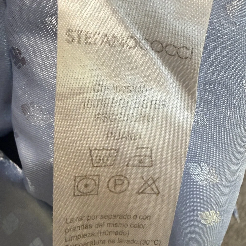 Stefano Cocci Satin Pajama Set Womens Large Top Pants Light Blue‎ Lightweight